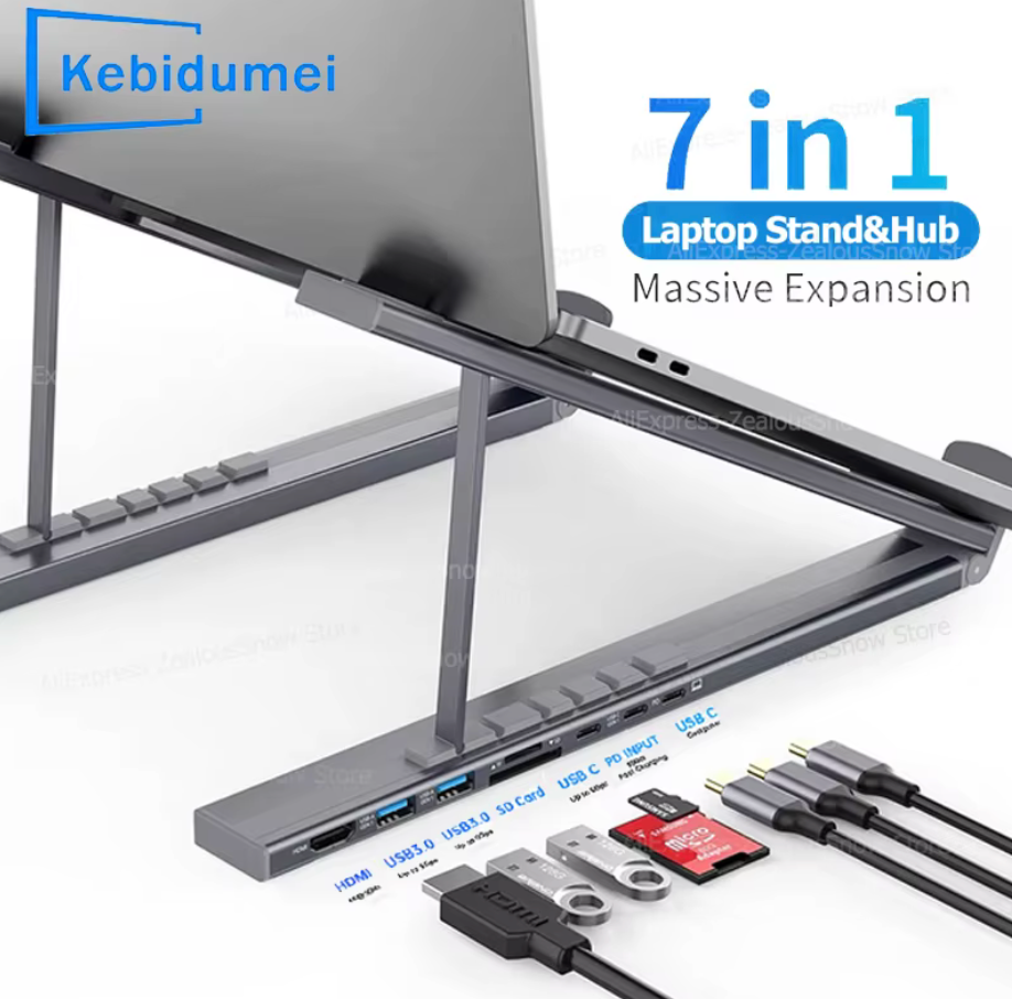 Station d'accueil USB-C 7-en-1 avec support aluminium réglable