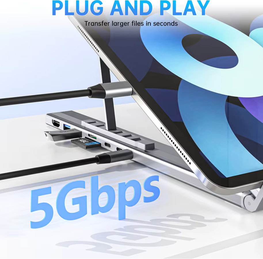 Station d'accueil USB-C 7-en-1 avec support aluminium réglable