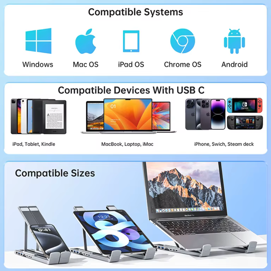 Station d'accueil USB-C 7-en-1 avec support aluminium réglable